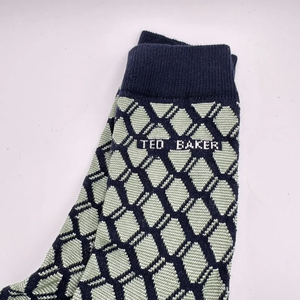 Ted Baker Crew Socks Purple Mint Green‎ Black Mid Calf Geometric Mens 6-10